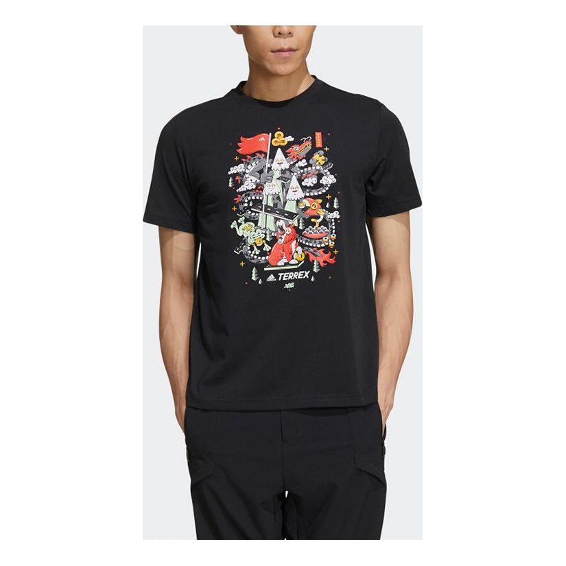 adidas Xplr Blessing T Outdoor Sports Printing Short Sleeve Black GE9946