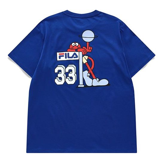 Men's FILA FUSION Cartoon Basketball Sports Printing Round Neck Short Sleeve Blue T11M135108F-BU