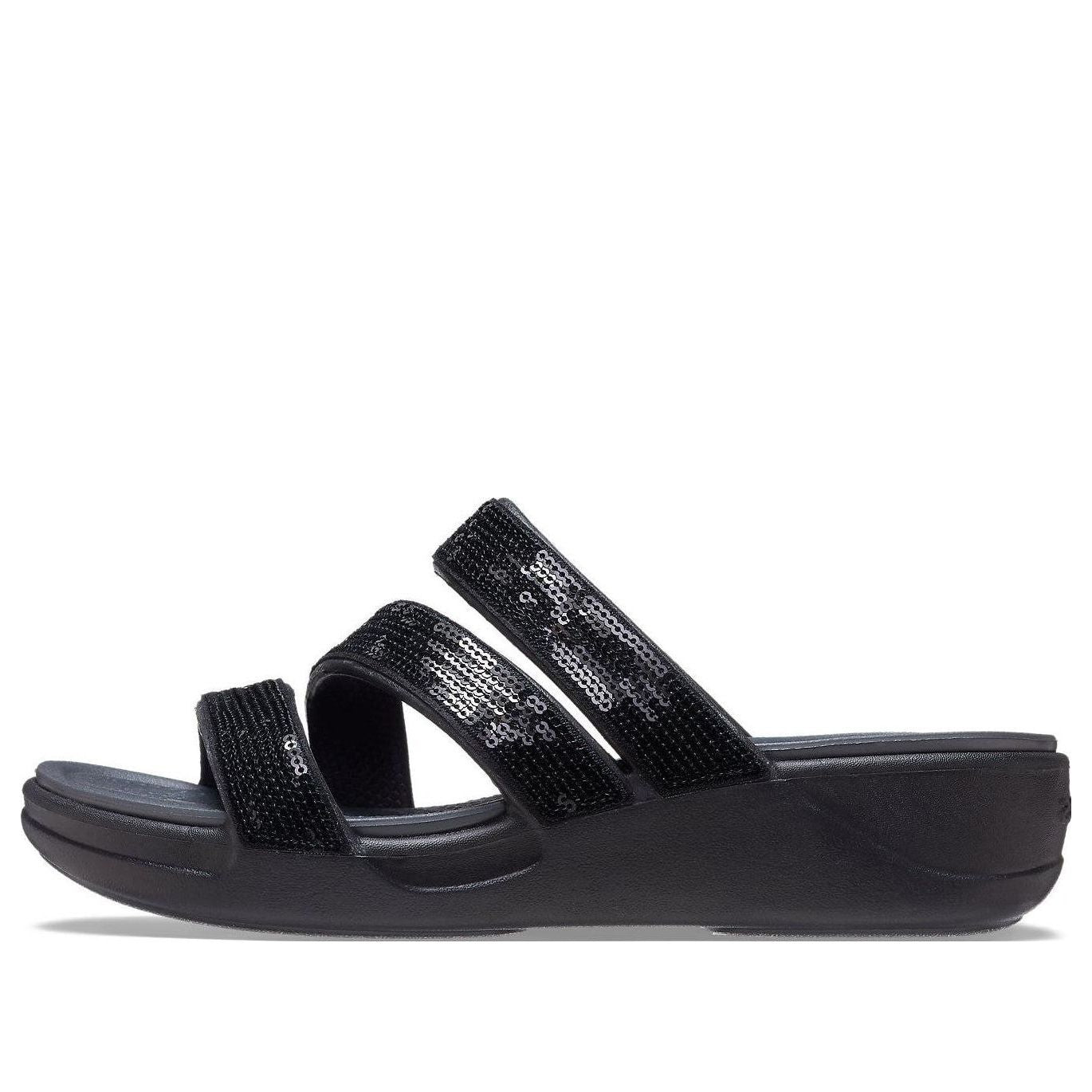 (WMNS) Crocs Boca Strappy Wedge Sandals 'Black' 207645-001