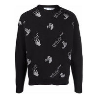 Men's Off-White FW21 Intarsia Knit Logo Round Neck Pullover Wool Sweater Loose Fit Black OMHE095F21KNI0011009