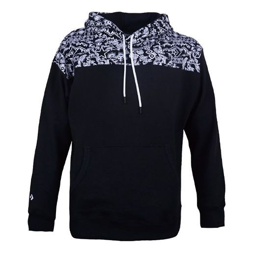 Converse stitching graphic print hooded drawstring sweatshirt men black 10019772-A01