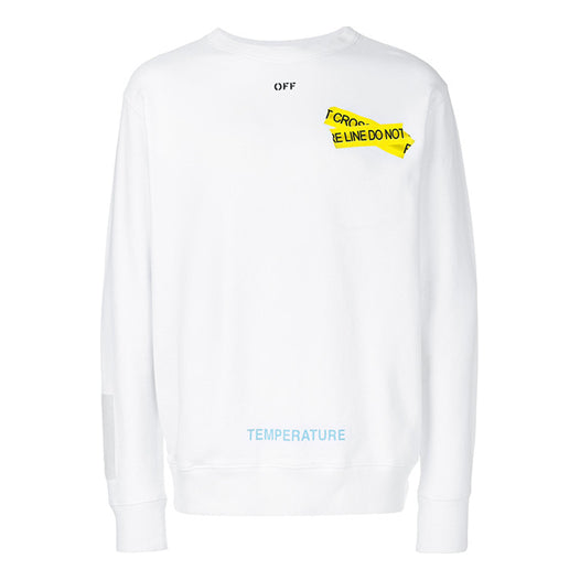 Men's Off-White Rubber Strap Printing Round Neck Long Sleeves White 0MBA003S180030240160