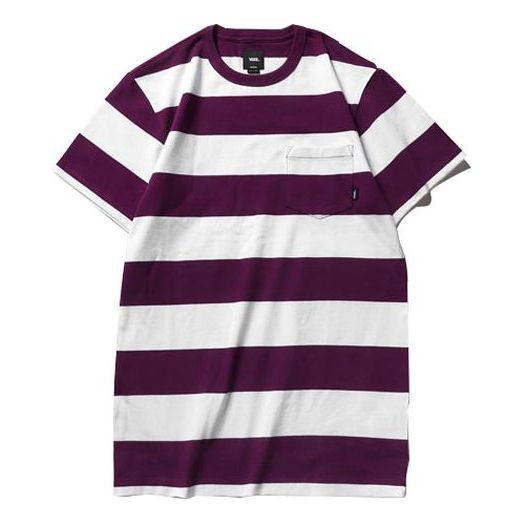 Men's Vans Colorblock Stripe Casual Short Sleeve Purple White Stripe 'Dark Purple White' VN0A3WBFYPJ
