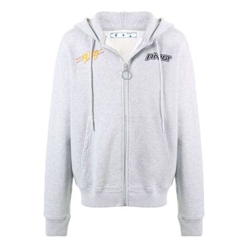 Off-White FW20 Logo Printing Zipper Hooded Jacket Men Grey OMBE001E20FLE0050818