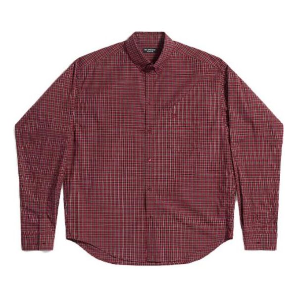 Balenciaga Plaid Long Sleeve Shirt Large Fit 'Red' 658929TKM386167