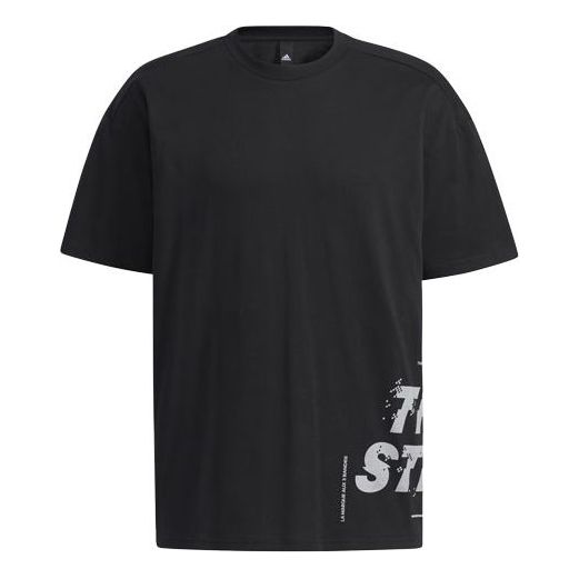 Men's adidas Alphabet Printing Casual Round Neck Short Sleeve Black T-Shirt GL8714