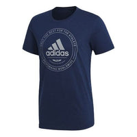adidas Logo Printing ribbed Round Neck Short Sleeve Blue CV4517