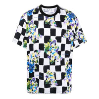 Men's Off-White SS22 Plaid Flowers Printing Round Neck Short Sleeve Loose Fit Black T-Shirt OMAA038S21JER01784008400