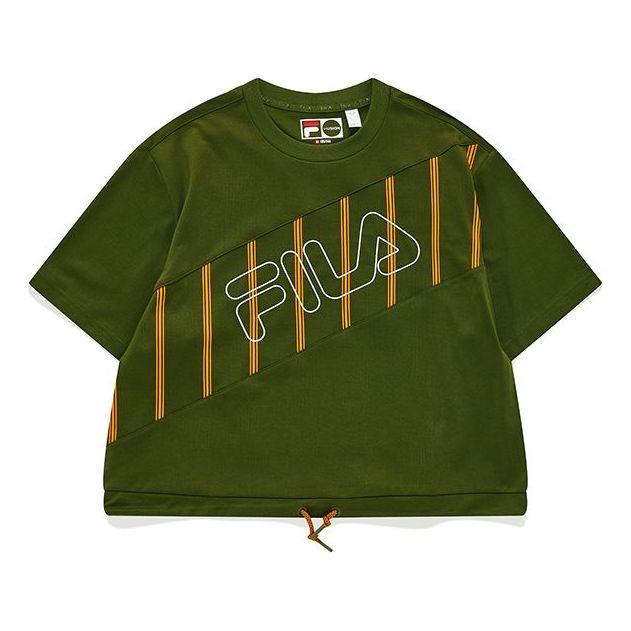 FILA FUSION Splicing Stripe Printing Loose Sports Short Sleeve Green T11W139120F-DG
