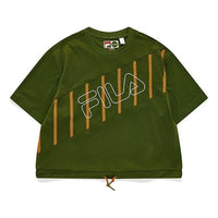 FILA FUSION Splicing Stripe Printing Loose Sports Short Sleeve Green T11W139120F-DG