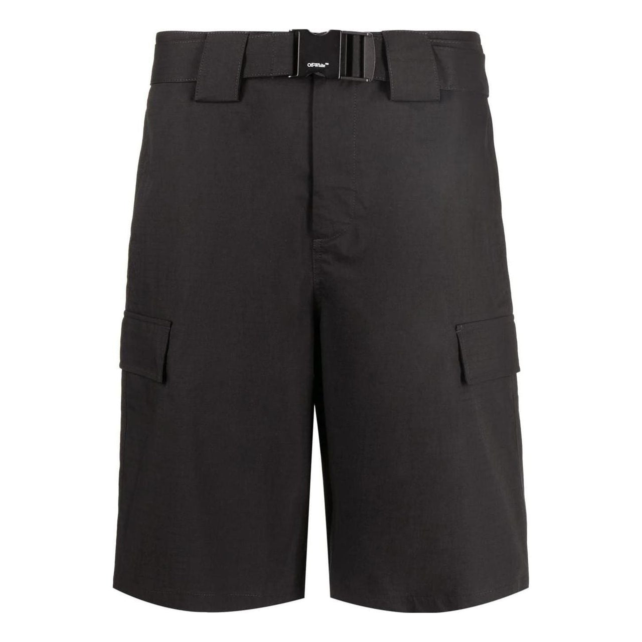 Men's Off-White SS22 Solid Color Buckle Big Pocket Cargo Straight Shorts Loose Fit Black OMCB059C99FAB00110001000