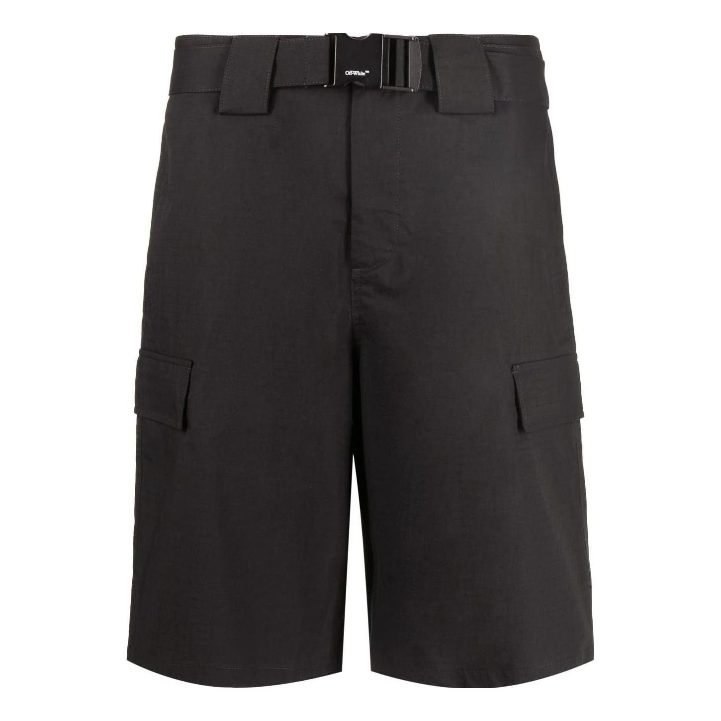 Men's Off-White SS22 Solid Color Buckle Big Pocket Cargo Straight Shorts Loose Fit Black OMCB059C99FAB00110001000