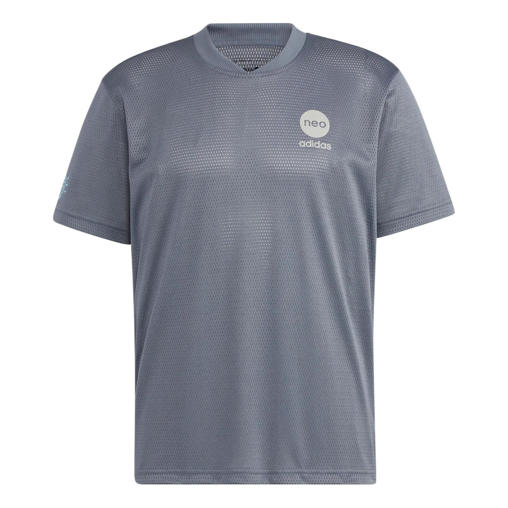 Men's adidas neo Bb Mesh Tee Alphabet Pattern Printing Pullover Short Sleeve Gray T-Shirt HM2045
