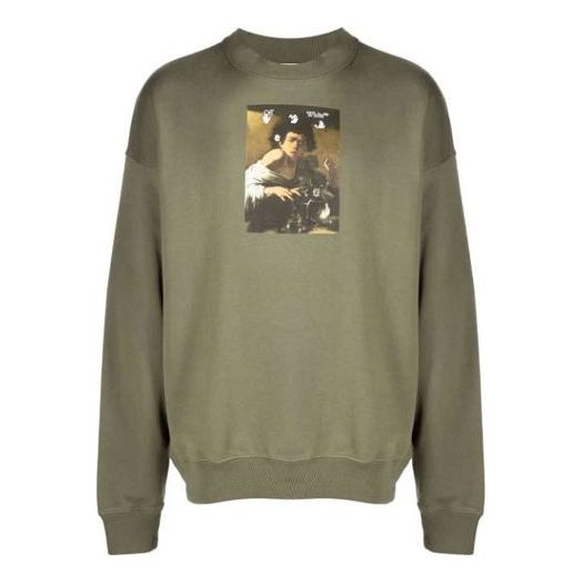 Men's Off-White FW21 Caravaggio Painting Hoodless Loose Fit Green OMBA054F21FLE0105584