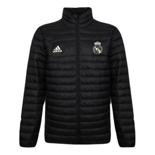 Men's adidas Logo Printing Solid Color Stand Collar Black Down Jacket CY6110