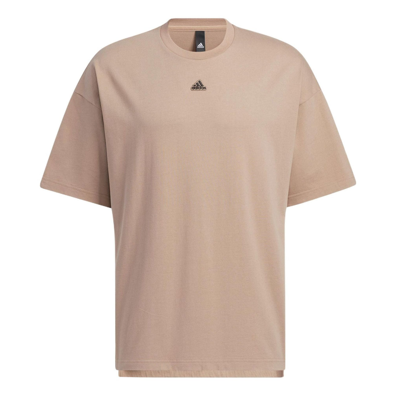 Men's adidas Solid Color Logo Round Neck Sports Short Sleeve Gray Brown T-Shirt HS4380