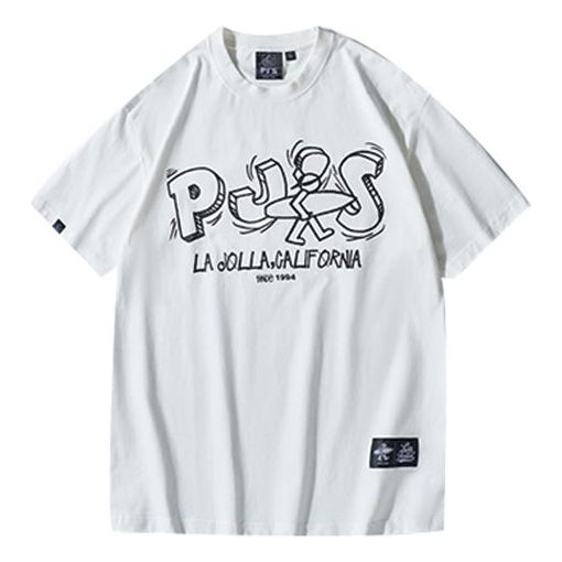 PJs Vigor Surf Alphabet LOGO Basic Pattern Casual Pure Cotton Unisex White 20SSTS1005-P