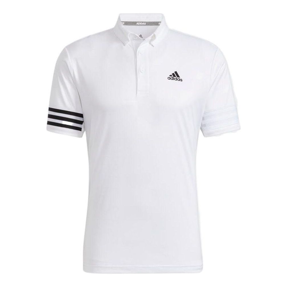Men's adidas Logo Printing Stripe Button Short Sleeve Polo Shirt White HA3115