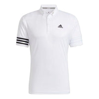 Men's adidas Logo Printing Stripe Button Short Sleeve Polo Shirt White HA3115