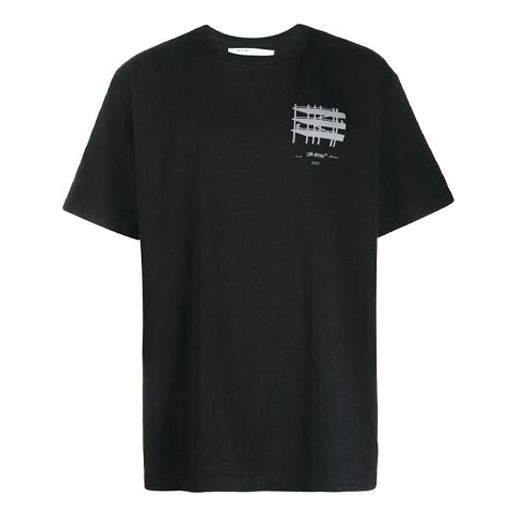 Off-White Logo Printing Short Sleeve Black T-Shirt OMAA038E191850041091