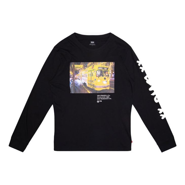 Men's Levis Landscape Printing Long Sleeves Black T-Shirt 36015-0055