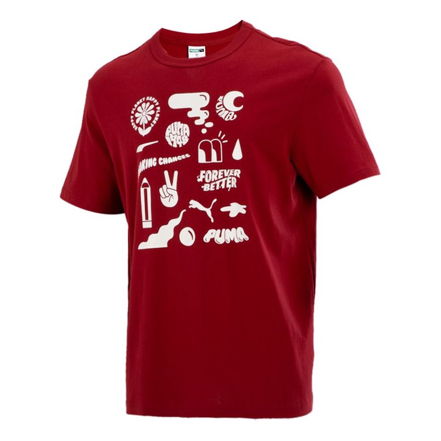 PUMA Athleisure Casual Sports Printing Round Neck Short Sleeve Red 533039-22