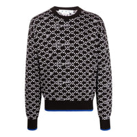 Men's Off-White SS22 Logo Intarsia Knit Round Neck Long Sleeves Wool Sweater Black OMHE118S22KNI0011001