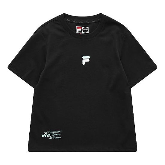 (WMNS) Fila Fusion Printed Casual Sports Short Sleeve Knit Black T11W122102F-BK
