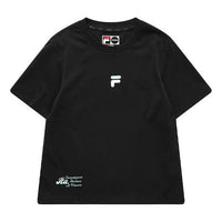 (WMNS) Fila Fusion Printed Casual Sports Short Sleeve Knit Black T11W122102F-BK