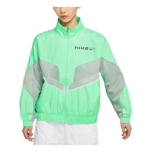 (WMNS) Nike Sportswear Sports Running Splicing Stand Collar Woven Jacket Green CZ8849-342