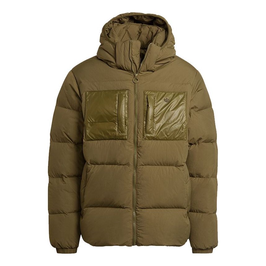 Men's adidas originals Down Regen Puff Pocket Splicing Solid Color Sports Hooded Down Jacket H13563