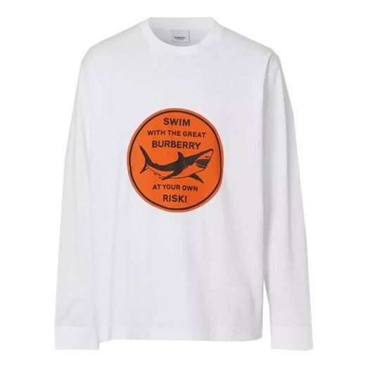 Burberry SS21 Shark Pattern Cotton Long Sleeve Male White 80406881