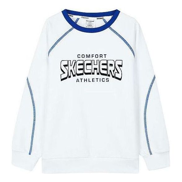 (GS) Skechers Letter Printed Crew Sweater 'White Blue' P423B025-0019