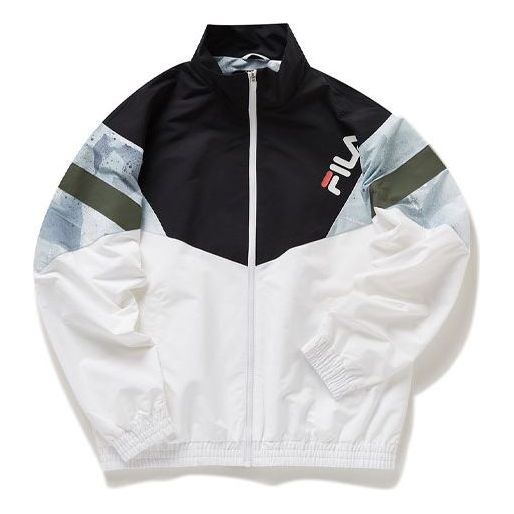 FILA FUSION Logo Printing Colorblock Woven Stand Collar Jacket White Blue Colorblock T11M013707F-WT