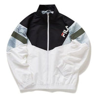 FILA FUSION Logo Printing Colorblock Woven Stand Collar Jacket White Blue Colorblock T11M013707F-WT