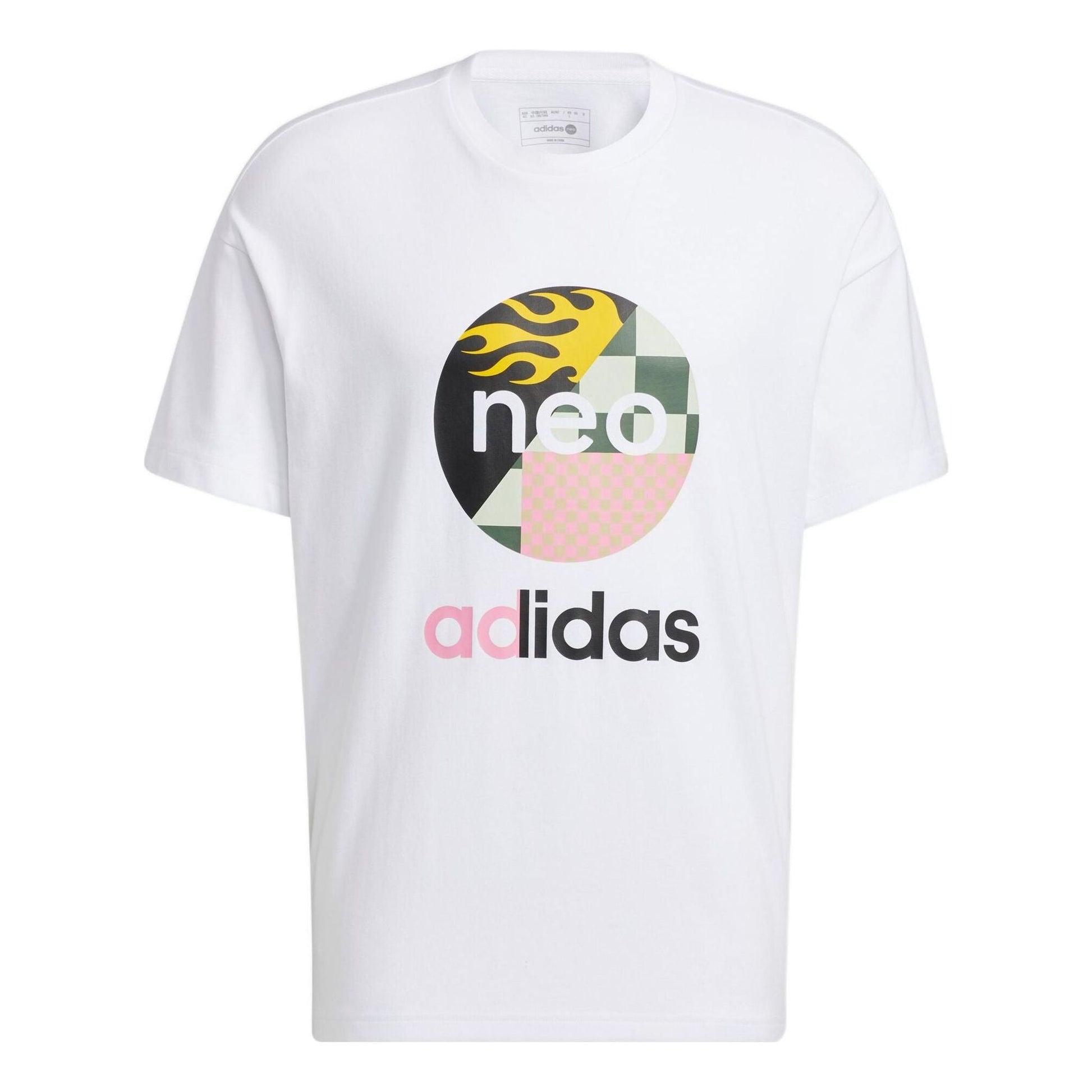 adidas neo U Vbe Tee 1 Logo Printing Pattern Round Neck Cotton Short Sleeve White T-Shirt HN4742