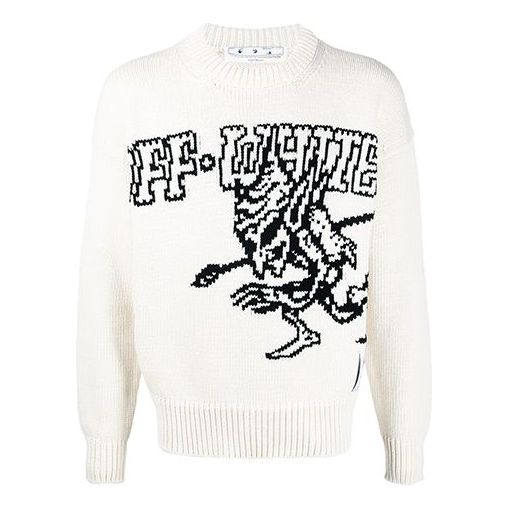 Off-White SS21 Pattern Round Neck Knit White OMHE066R21KNI0016110