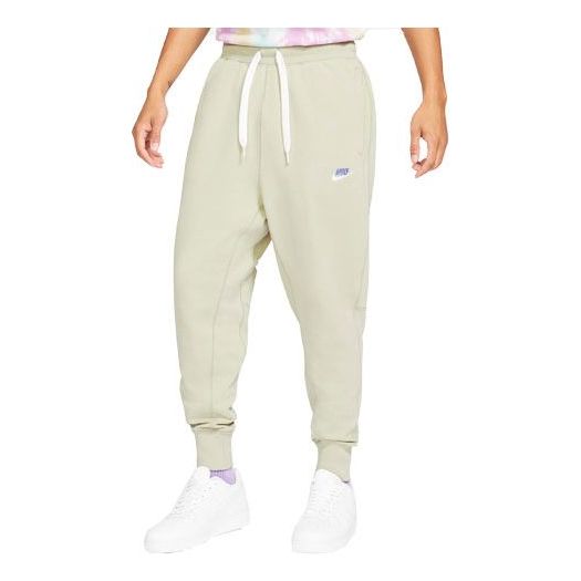Nike Sportswear Embroidered Logo Solid Color Bundle Feet Sports Pants Beige Creamy DA0019-230