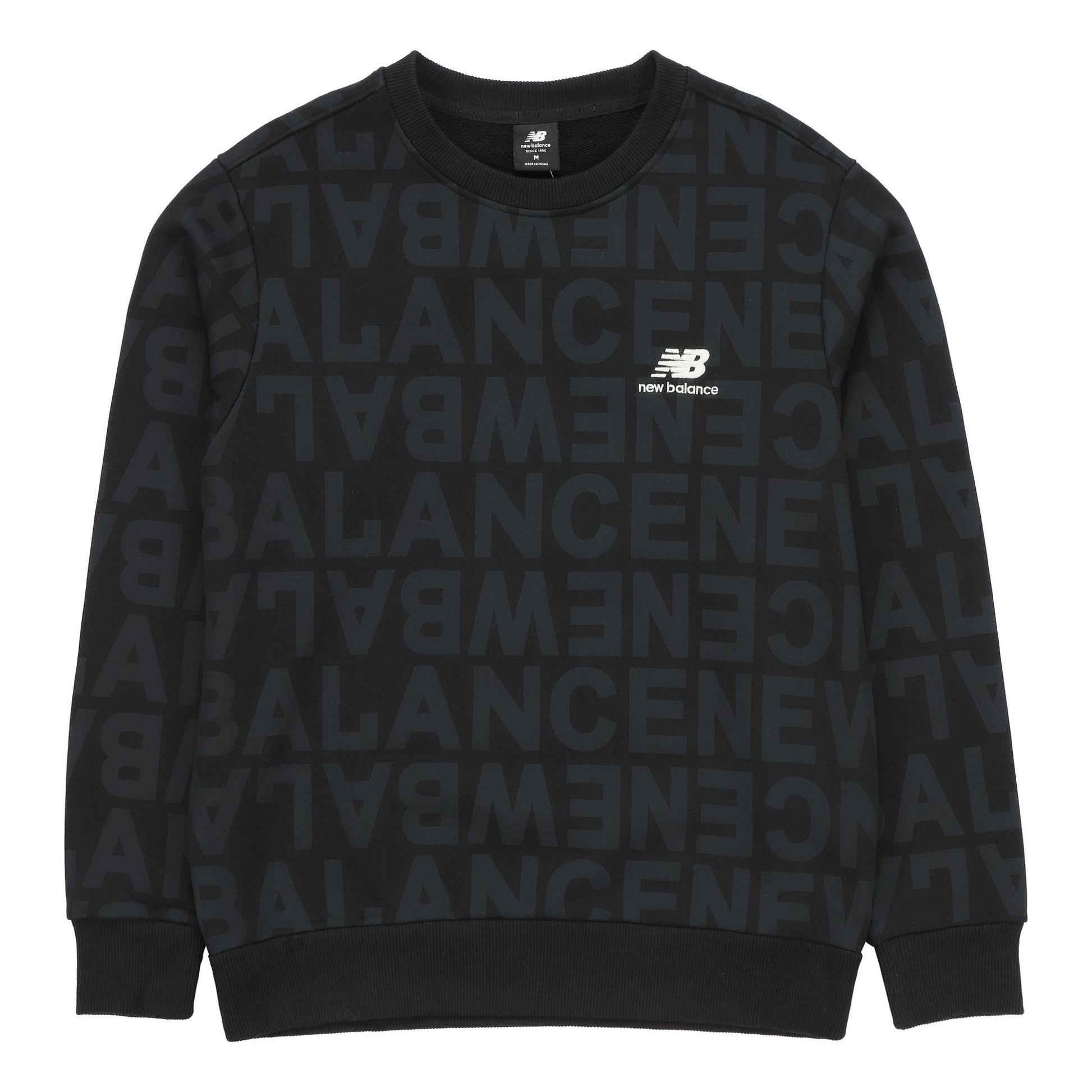New Balance Logo Full Print Sports Round Neck Pullover Black AMT14333-BK