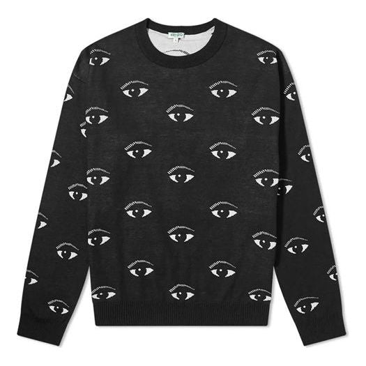 KENZO Eyes Pattern Round Collar Long Sleeve Male Black 5PU502-3XF-99