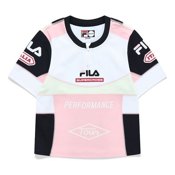 (WMNS) KKiFila Subject Printing Contrasting Colors Knit Slim Fit Short Sleeve Pink T11W123104F-PK