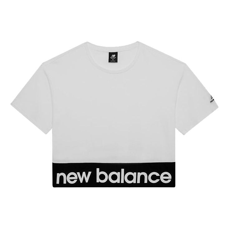 (WMNS) New Balance Logo Embroidered Contrasting Colors Short Sleeve White AWT03307-MUN