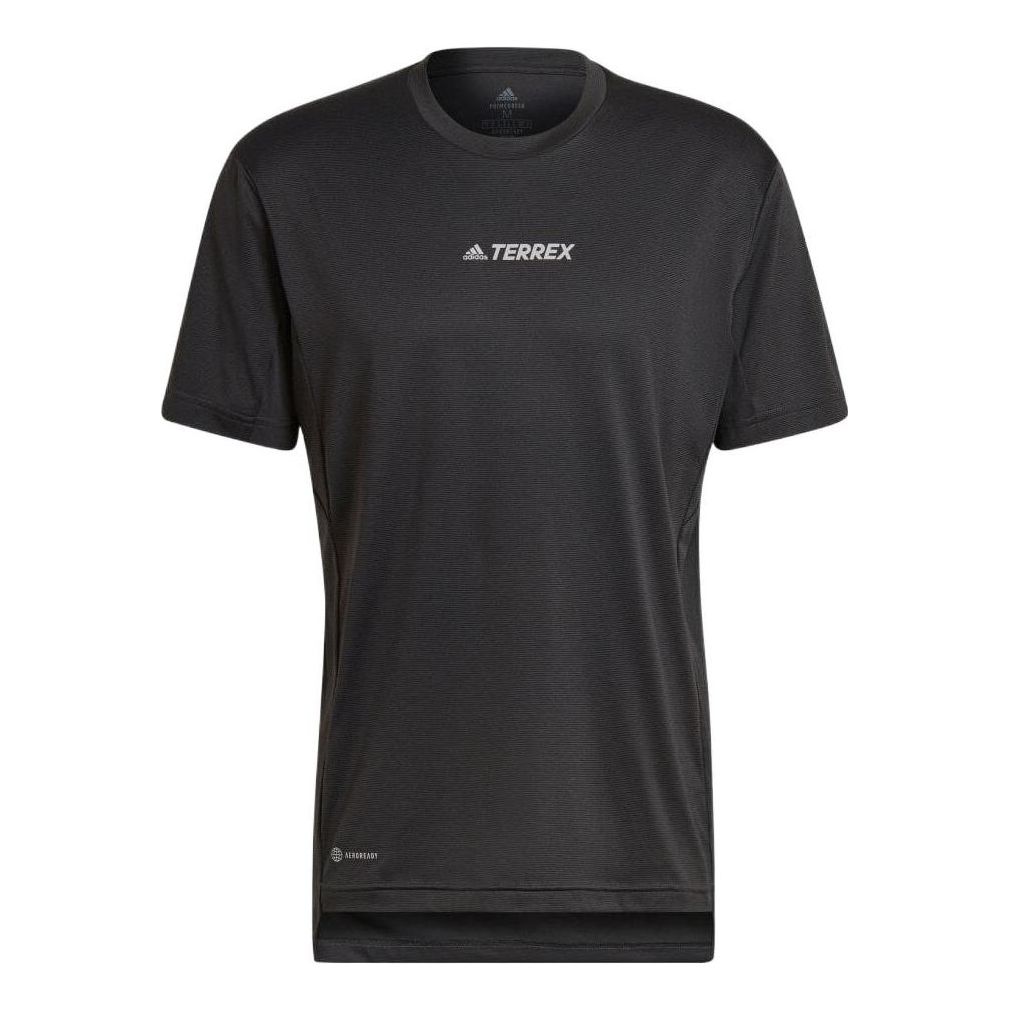 Men's adidas Solid Color Logo Breathable Round Neck Pullover Short Sleeve Black T-Shirt H53382