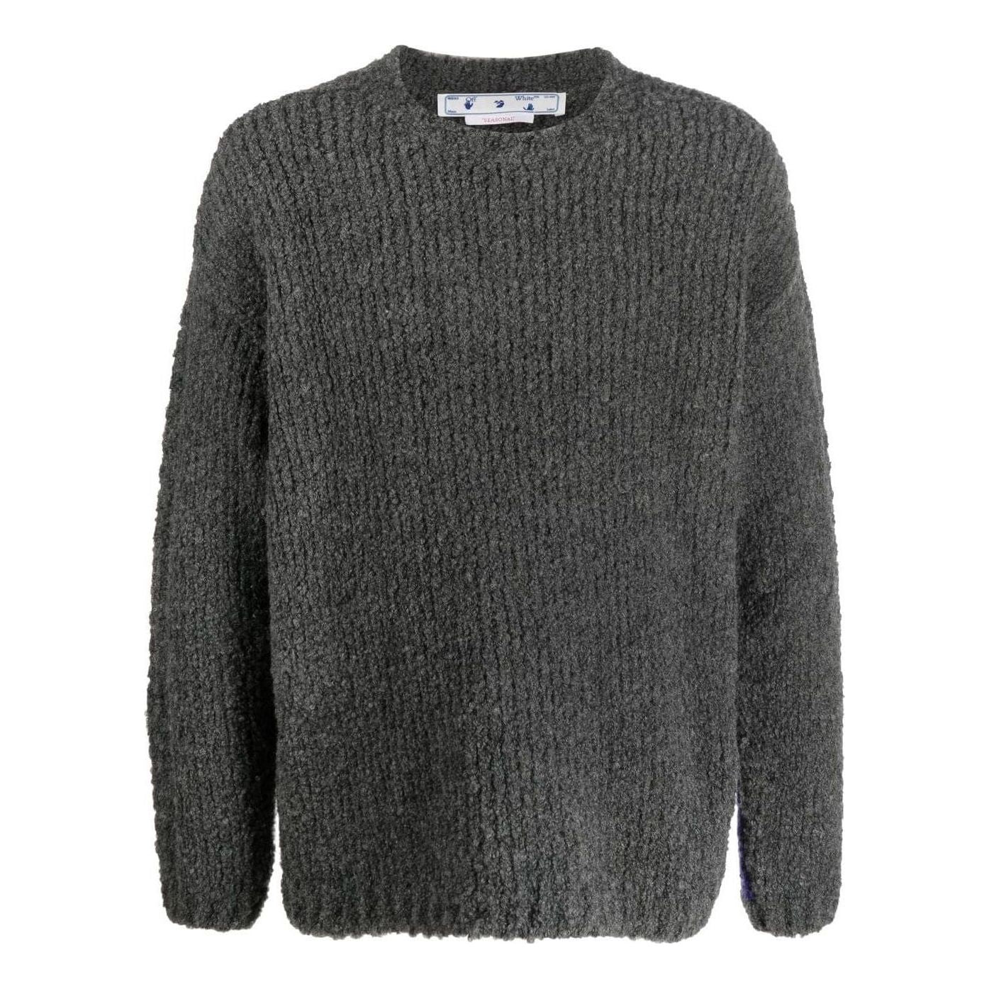 Men's Off-White FW22 Splicing Pattern Ribbed Knit Wool Sweater Black OMHE127F22KNI00108350835