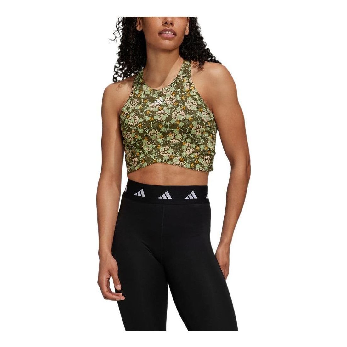 (WMNS) adidas Grow Positivity Cropped Flowers Training Tank Top Asia Sizing 'Green' HR4658