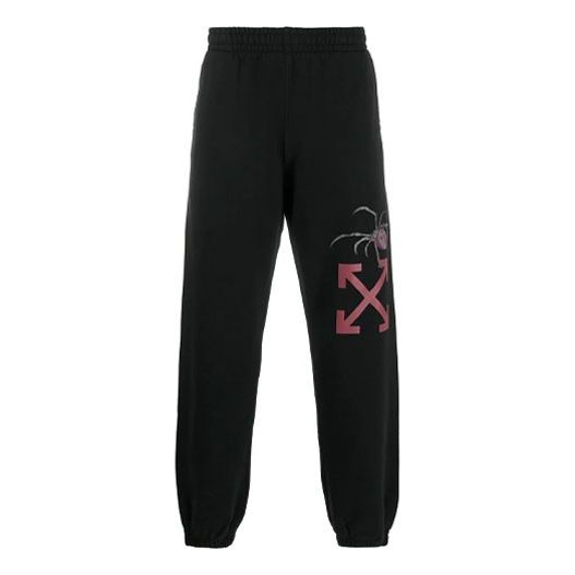 Men's Off-White Logo Spider Pattern Printing Bundle Feet Sports Pants/Trousers/Joggers Black OMCH022S20E300011024