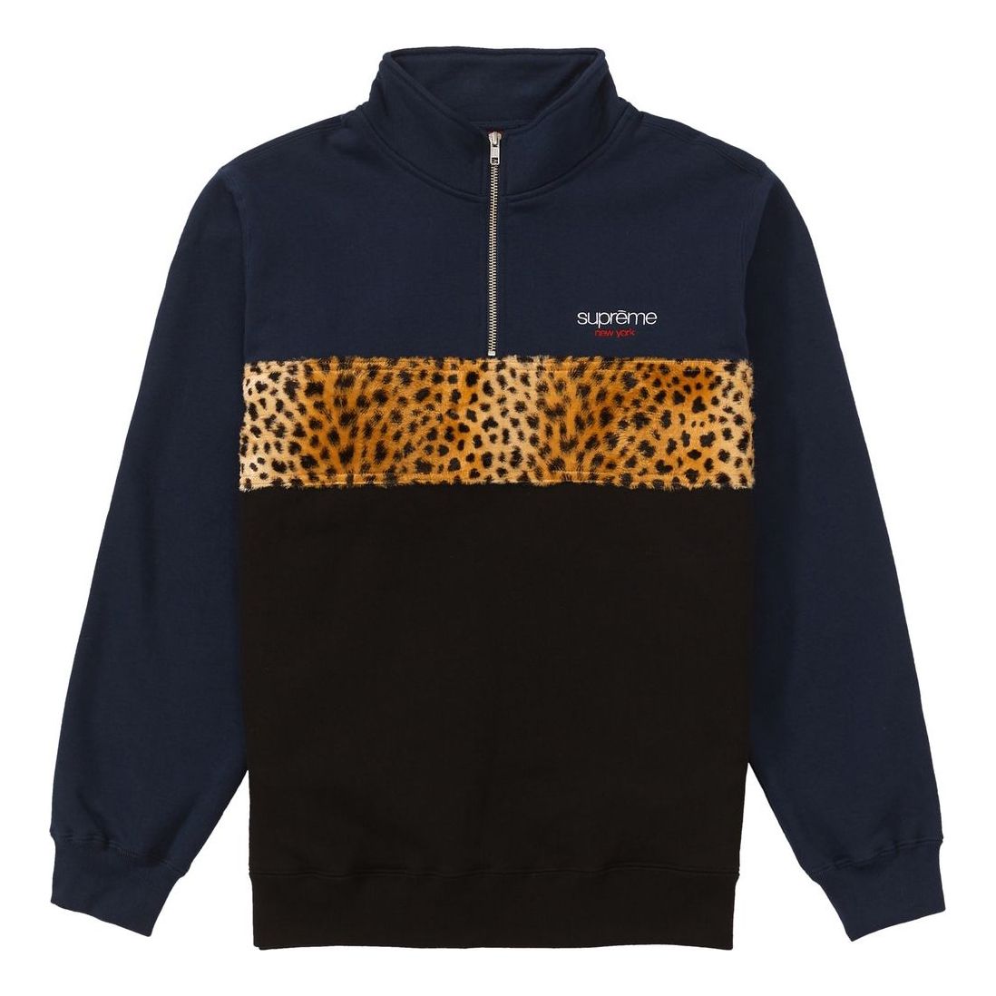 Supreme FW18 Leopard Panel Half Zip Sweatshirt Navy SUP-FW18-707