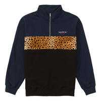 Supreme FW18 Leopard Panel Half Zip Sweatshirt Navy SUP-FW18-707
