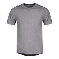 Men's Nike Stripe Logo Printing Running Quick Dry Round Neck Short Sleeve Gray T-Shirt 892814-036