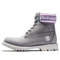 (WMNS) Timberland Premium 6 Inch Waterproof Boots 'Grey Nubuck with Purple Logo Collar' A41D6D52